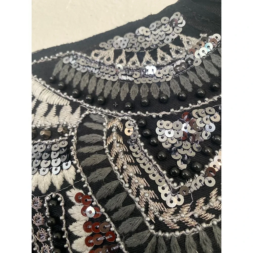 Karl Lagerfeld for Falabella Black Acid‎ Wash Embellished Denim Jacket Sequin
